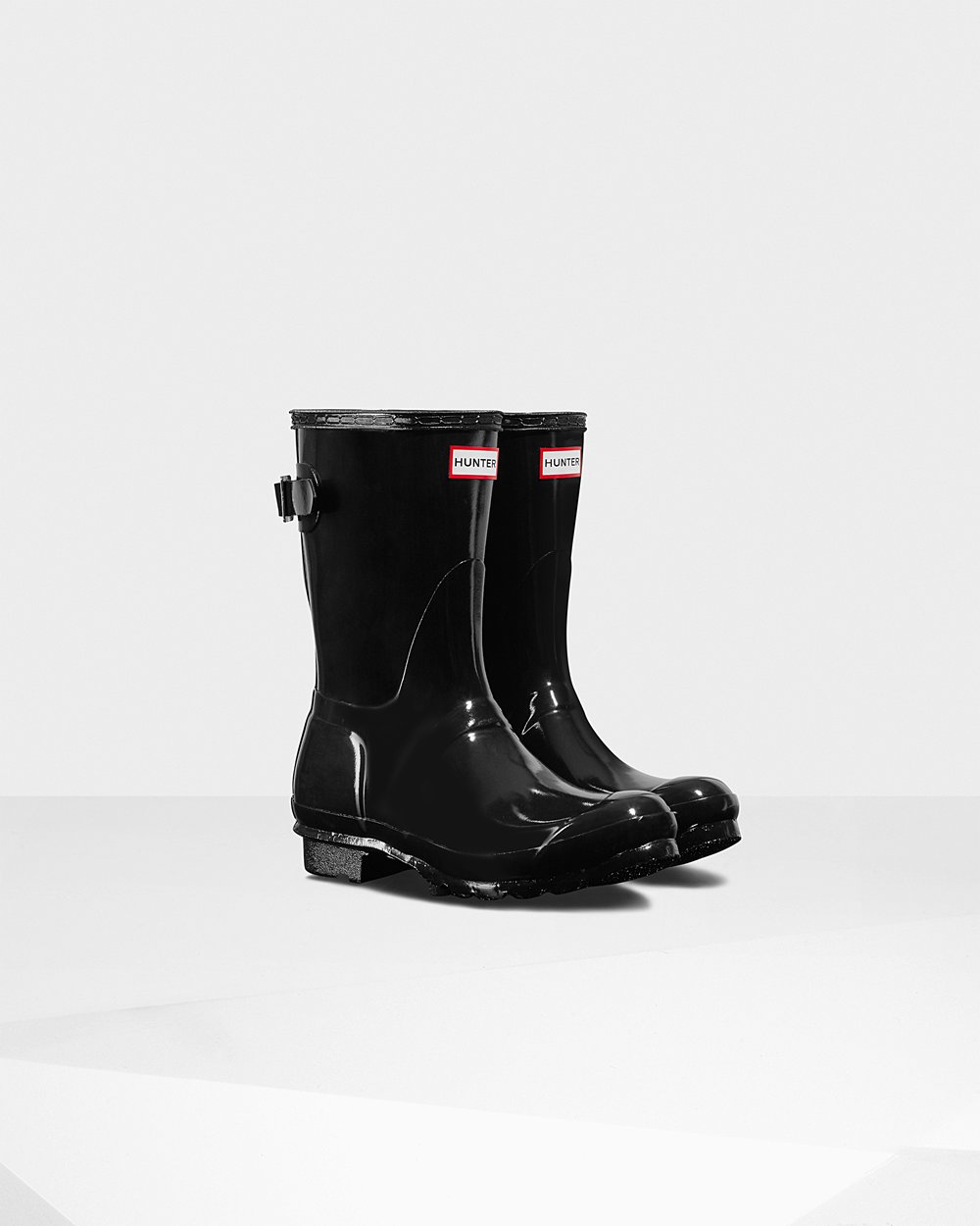 Women Hunter Original Back Adjustable Gloss | Short Rain Boots Black | NZ-29341-RDHX